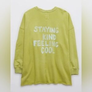 NWOT Aerie Down-To-Earth Crew Sweatshirt Staying Kind Feeling Cool Green Medium